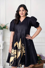 THE NOIR BLOOM DRESS-HANDPAINTED ELEGANCE