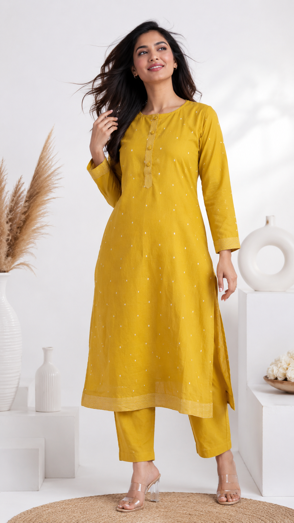 MUSTARD COTTON STRAIGHT PANT