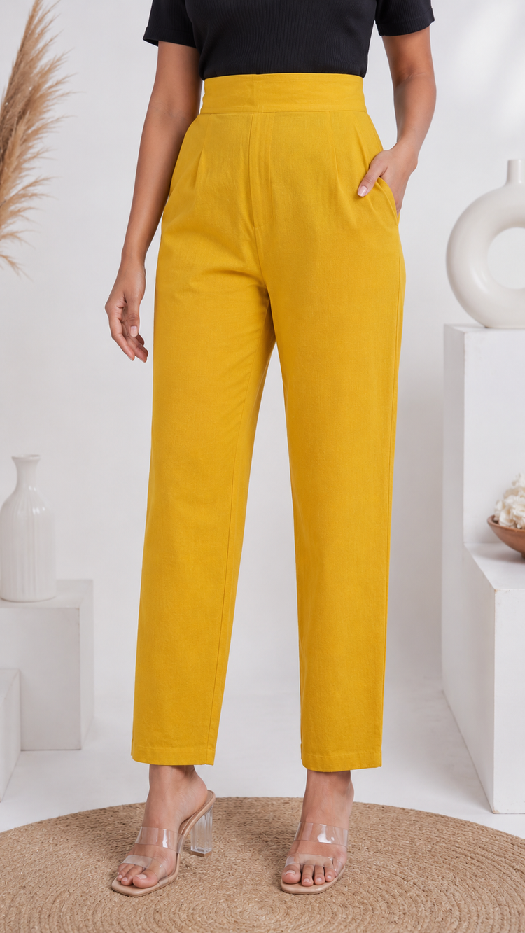 MUSTARD COTTON STRAIGHT PANT