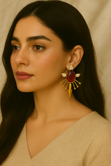 GOLD-TONE RED STONE STUDDS EARRINGS