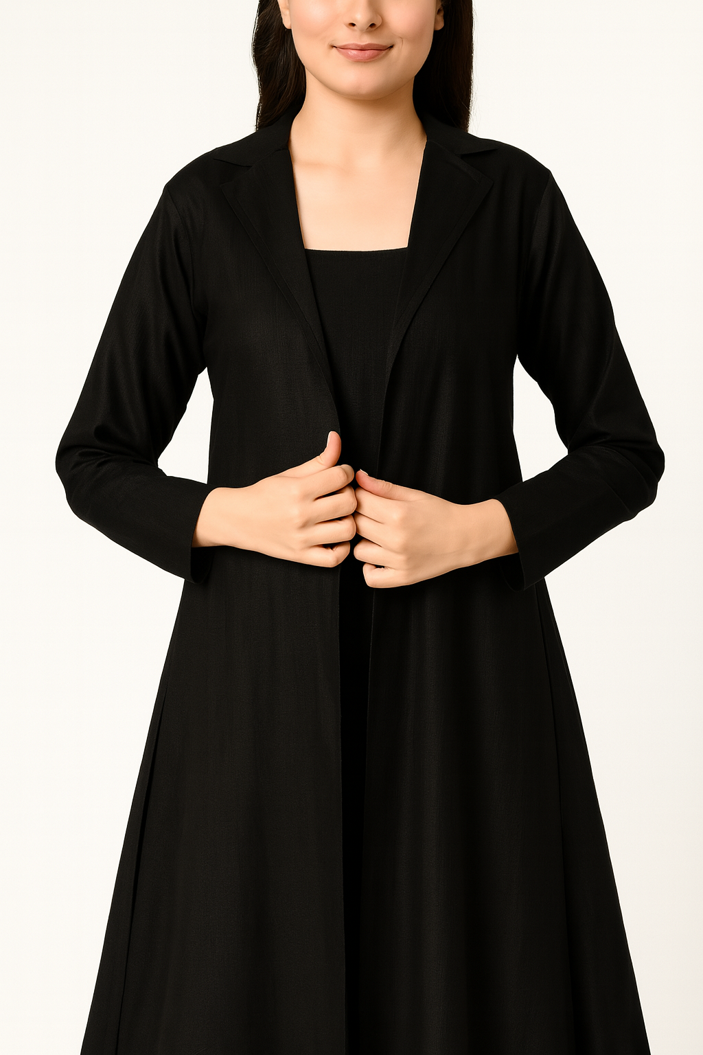 ELEGANT BLACK ASYMMETRIC LINEN DRESS WITH LONG OVERLAY