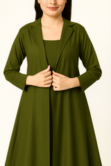 OLIVE GREEN ASYMMETRICAL HEM LINEN DRESS