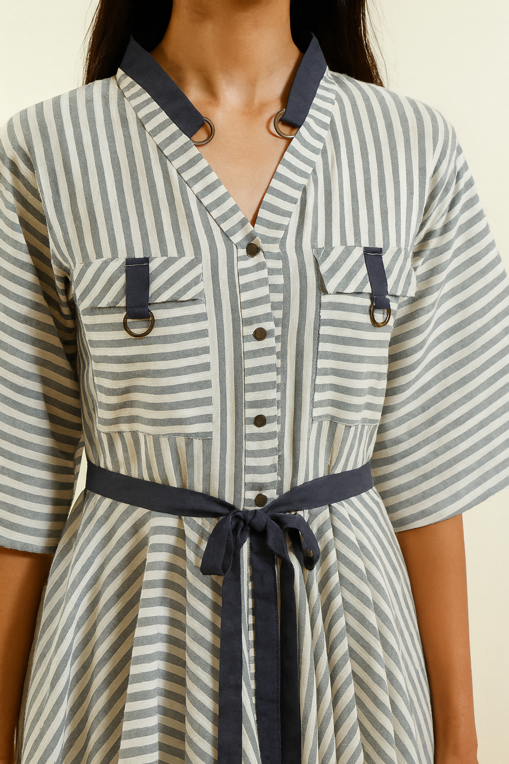 GREY AND WHITE STRIPE LINEN HANDKERCHIEF DRESS