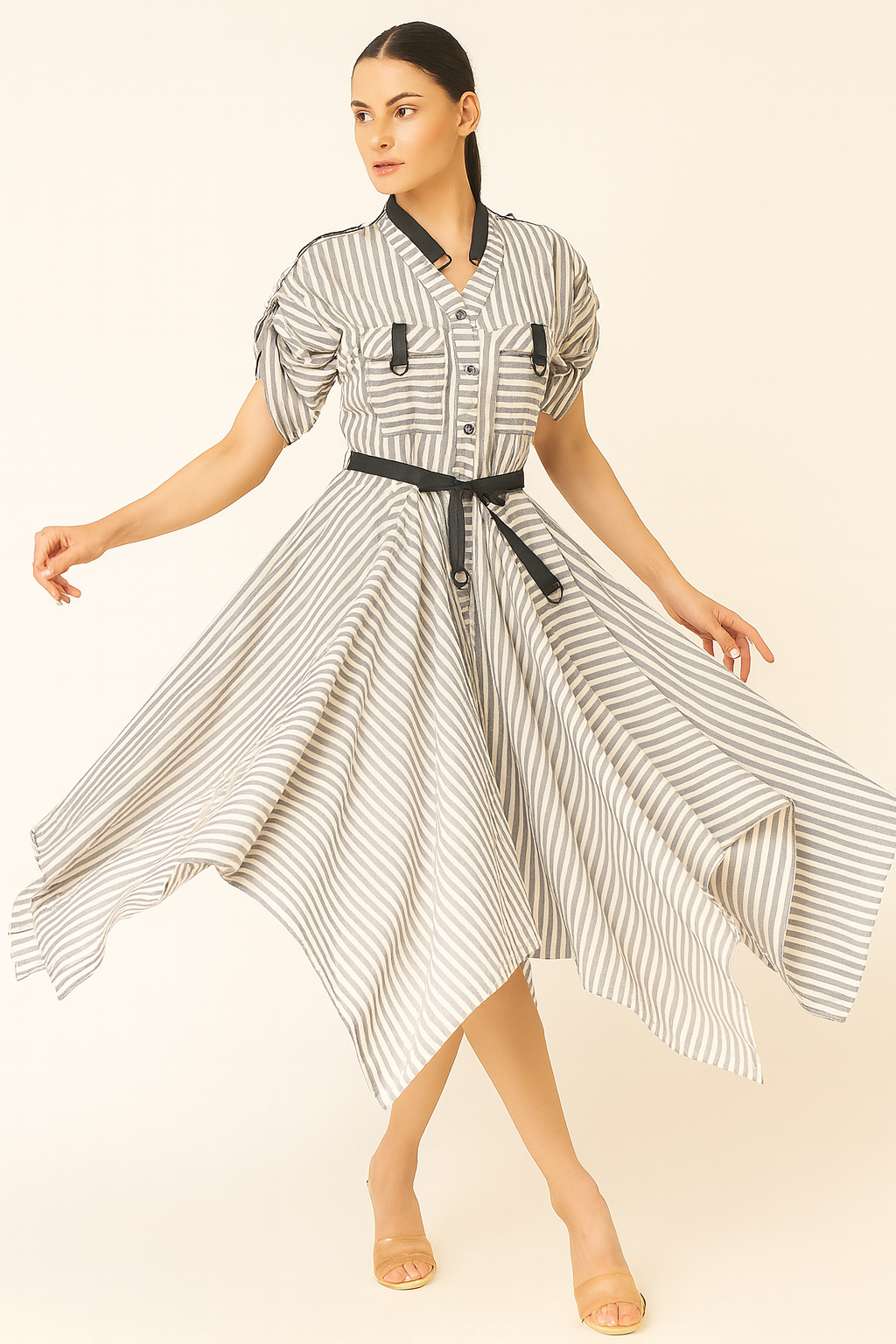 Striped Asymmetrical Shirt Dress Effortless Elegance with a Modern Edge DIIWATAA Striped Asymmetrical Shirt Dress Effortless Elegance with a Modern Edge DIIWATAA