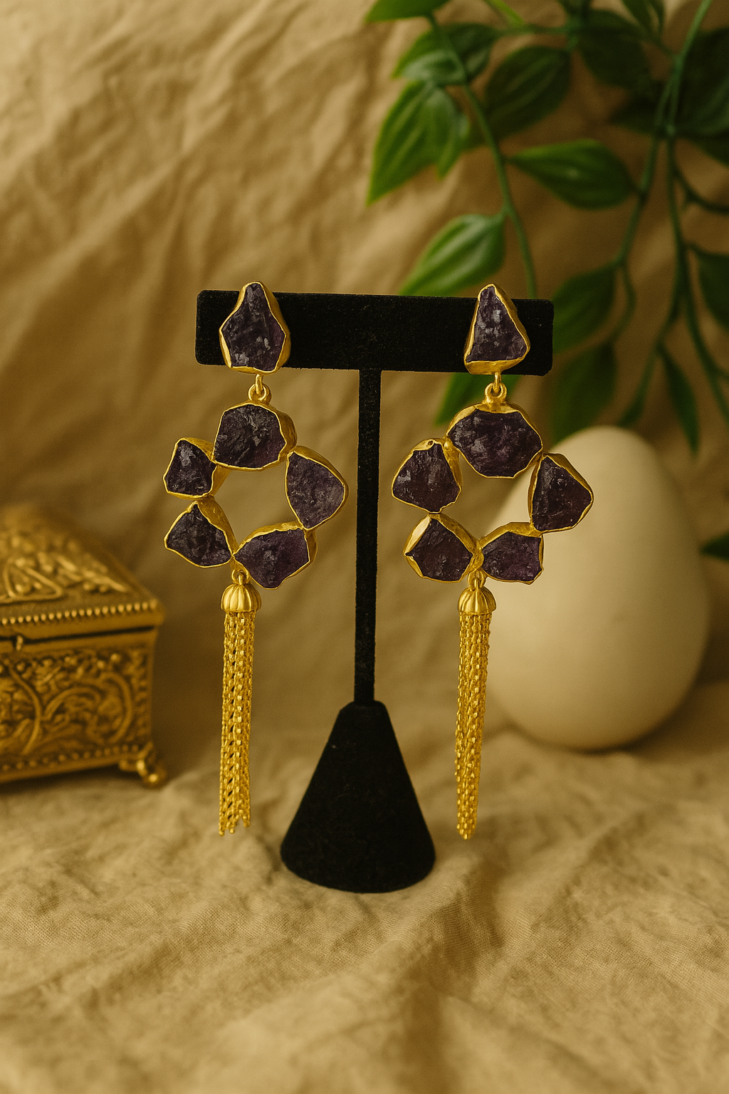 PURPLE STONE DANGLER EARRINGS