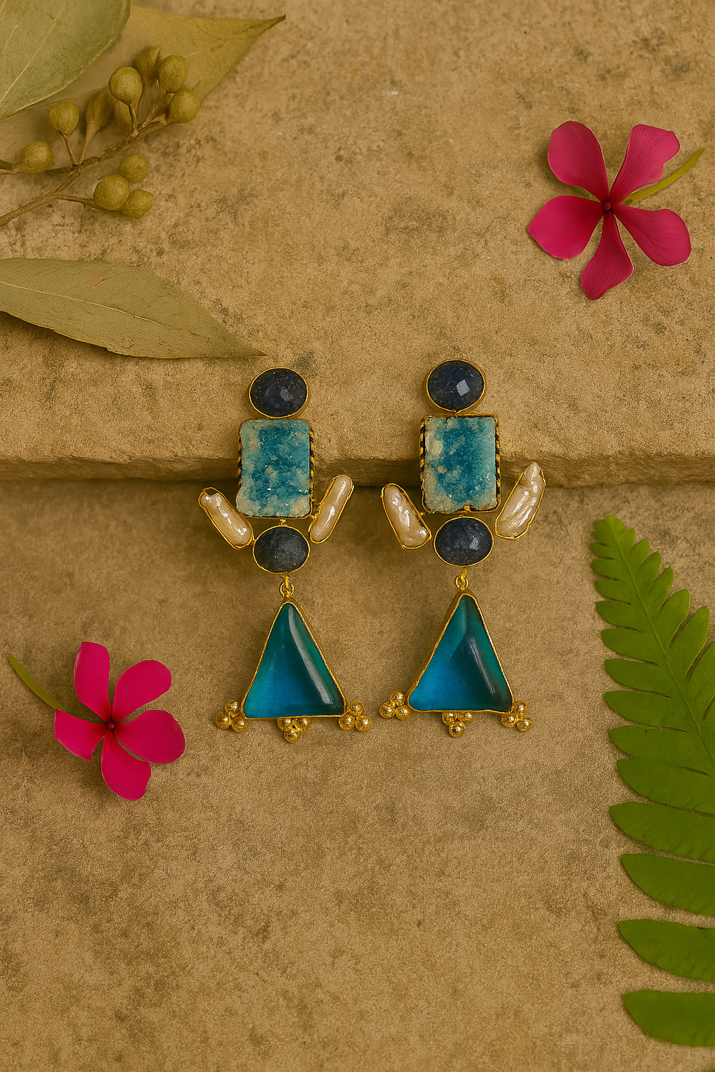 GEOMETRIC BLUE DANGLE EARRINGS