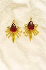 GOLD-TONE RED STONE STUDDS EARRINGS