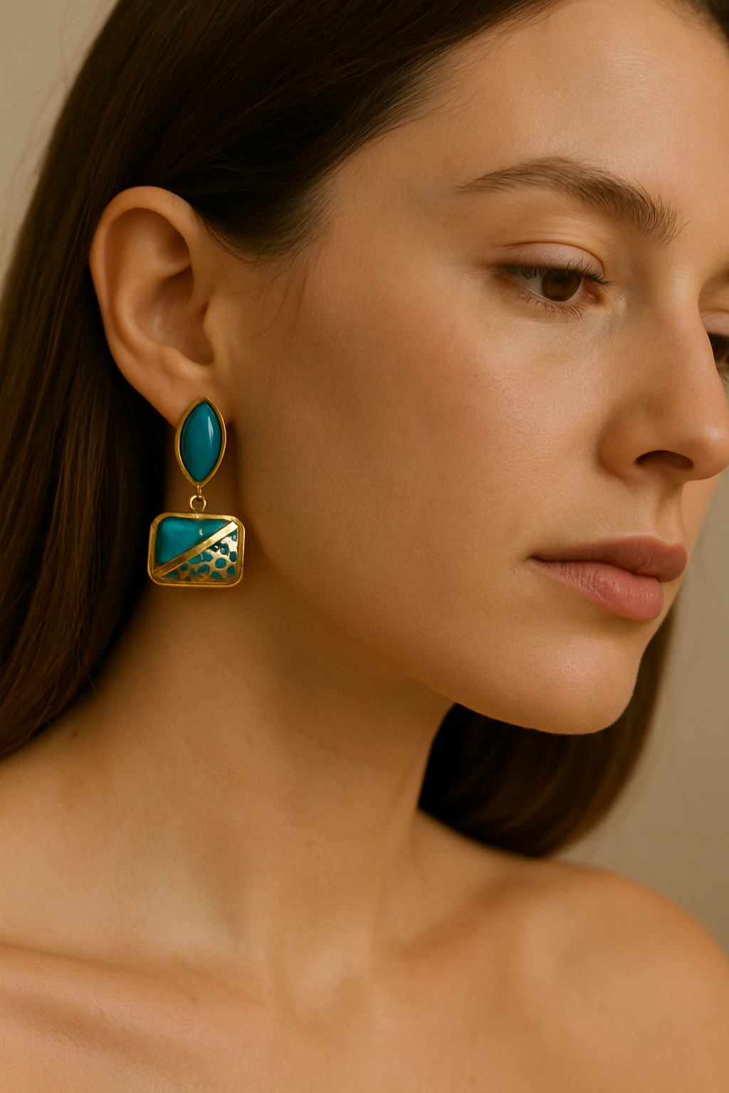 TURQUOISE BLUE ENAMEL DROP EARRINGS