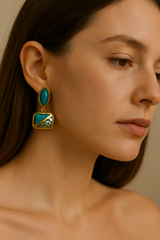 TURQUOISE BLUE ENAMEL DROP EARRINGS