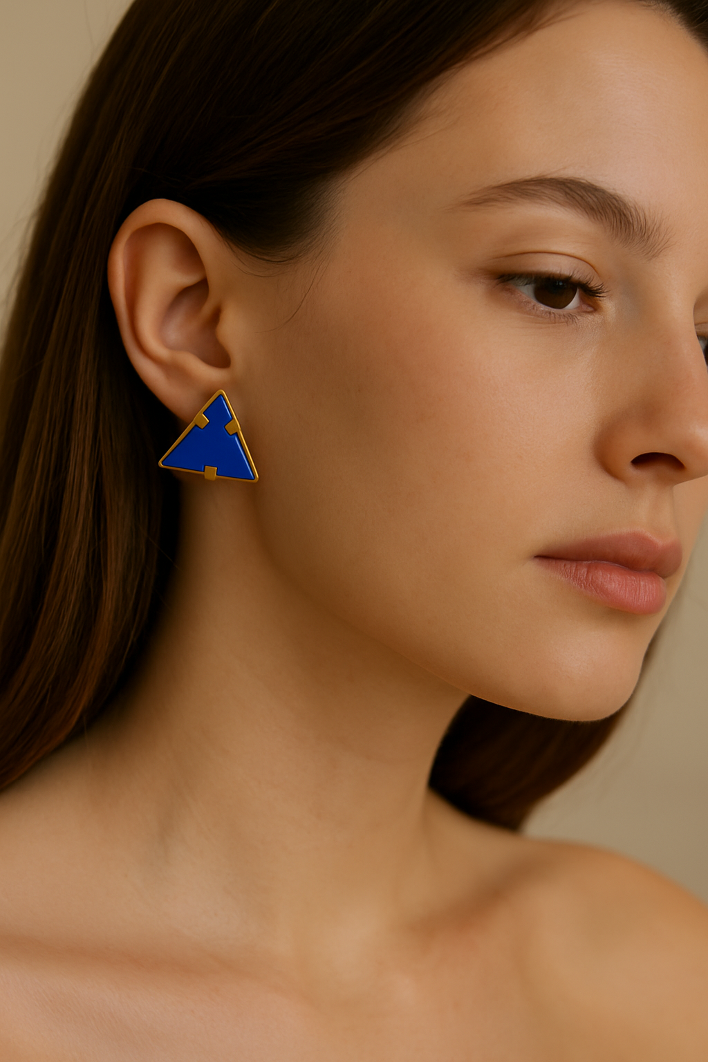 BOLD BLUE TRIANGLE STUD EARRINGS