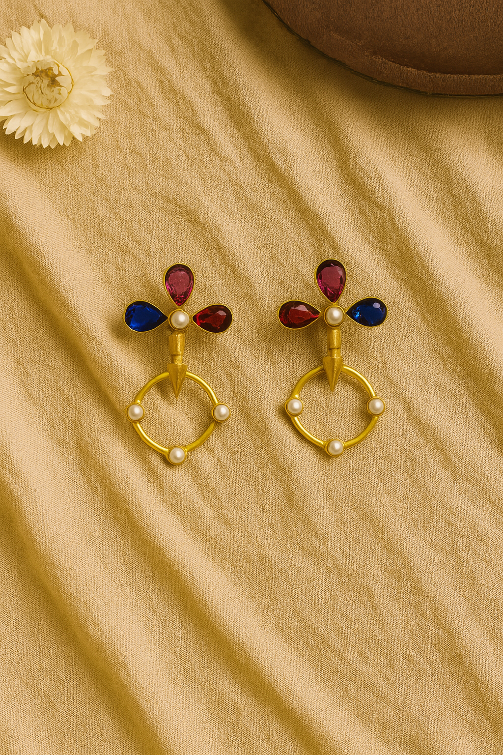 FLORAL PEARL & GEMSTONE DROP EARRINGS