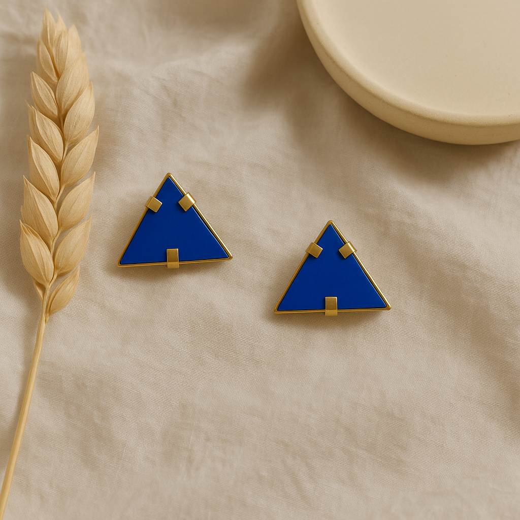 BOLD BLUE TRIANGLE STUD EARRINGS