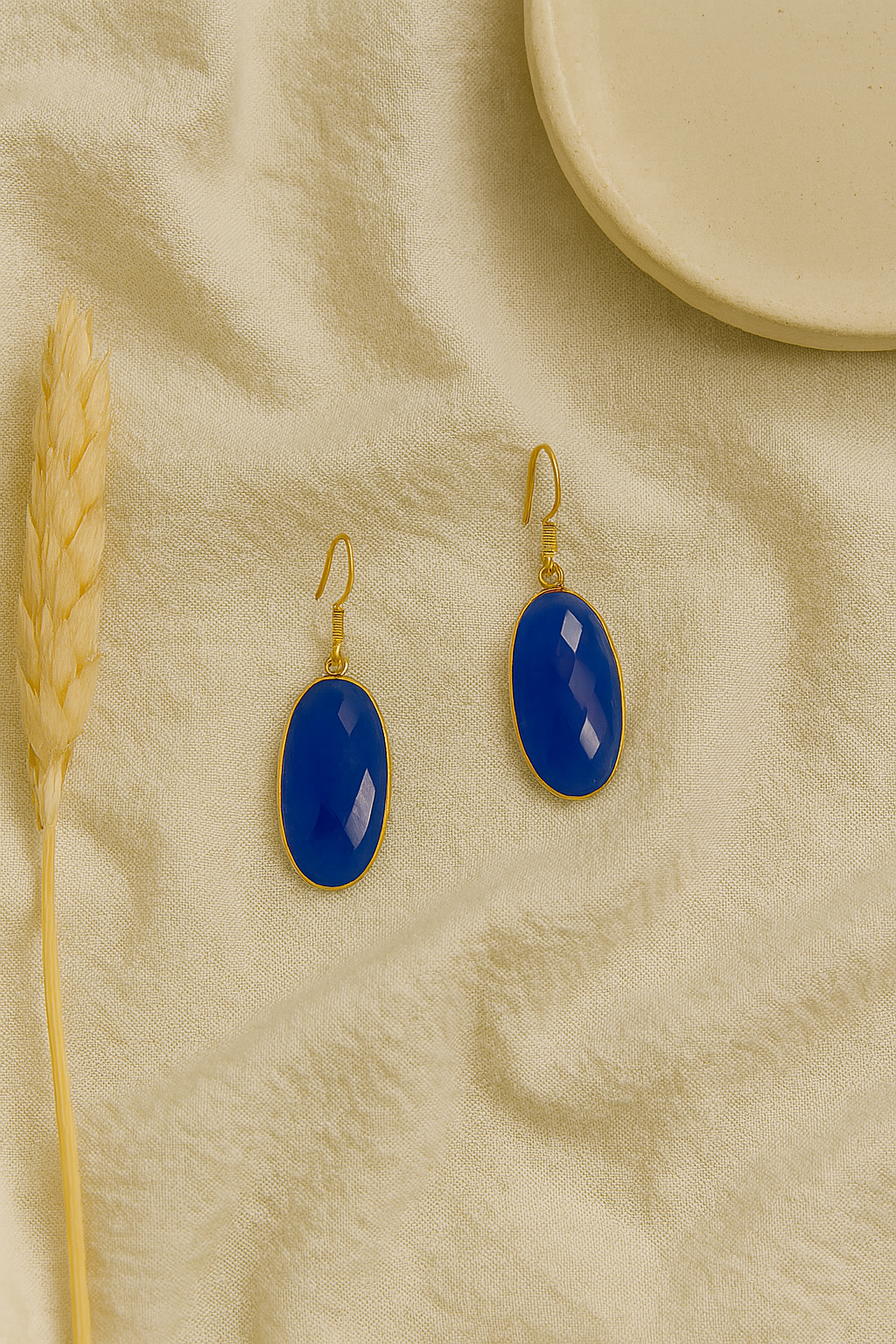 ROYAL BLUE OVAL DROP EARRINGS