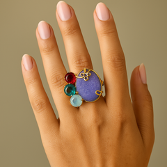 BOLD OVAL PURPLE STATEMENT RING WITH MULTICOLOR STONES