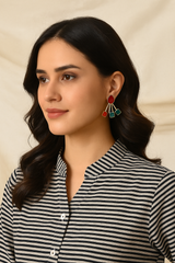 MULTI - STONE FAN EARRINGS – RED, EMERALD & SAPPHIRE