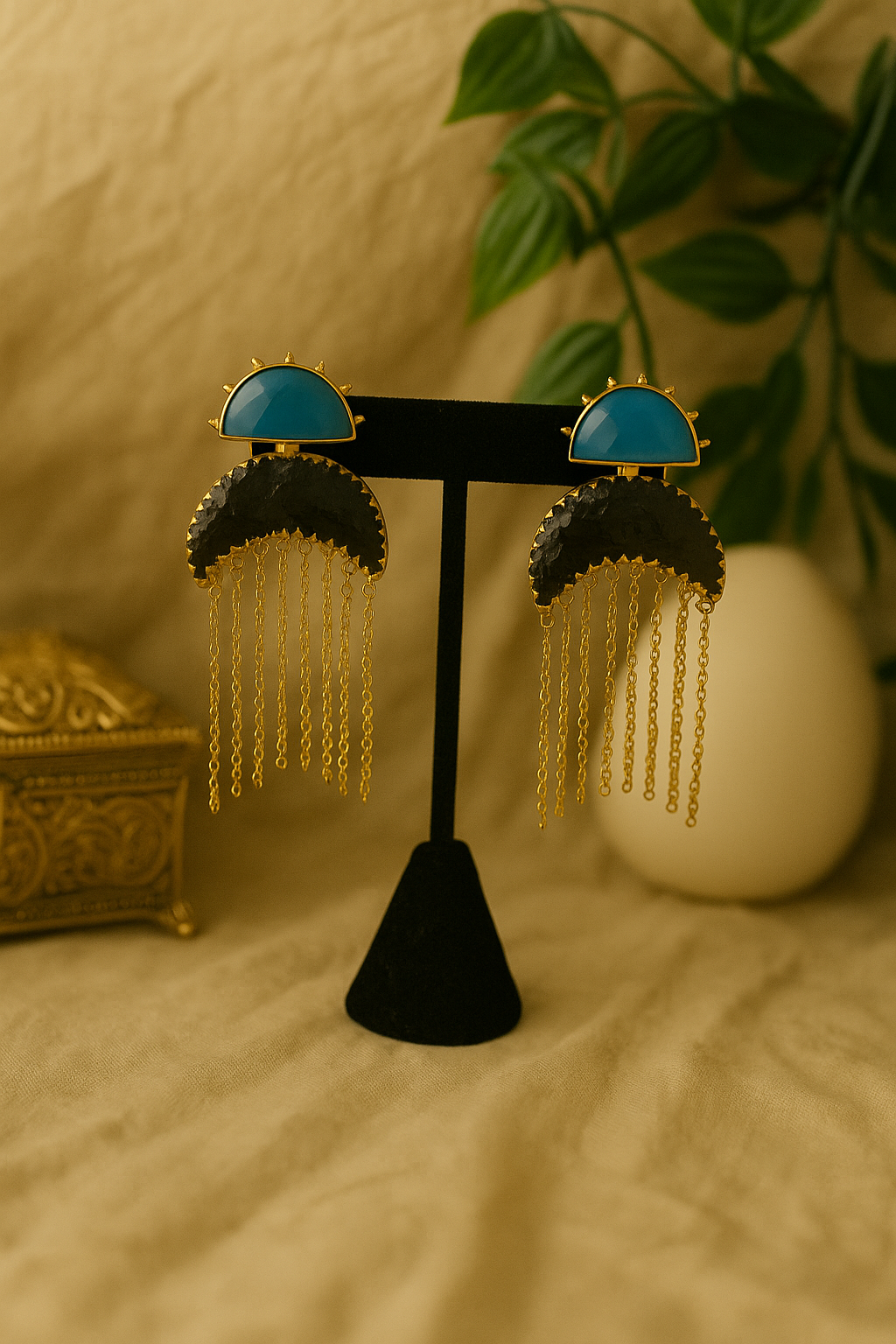 ROYAL BLUE CASCADE STATEMENT EARRINGS