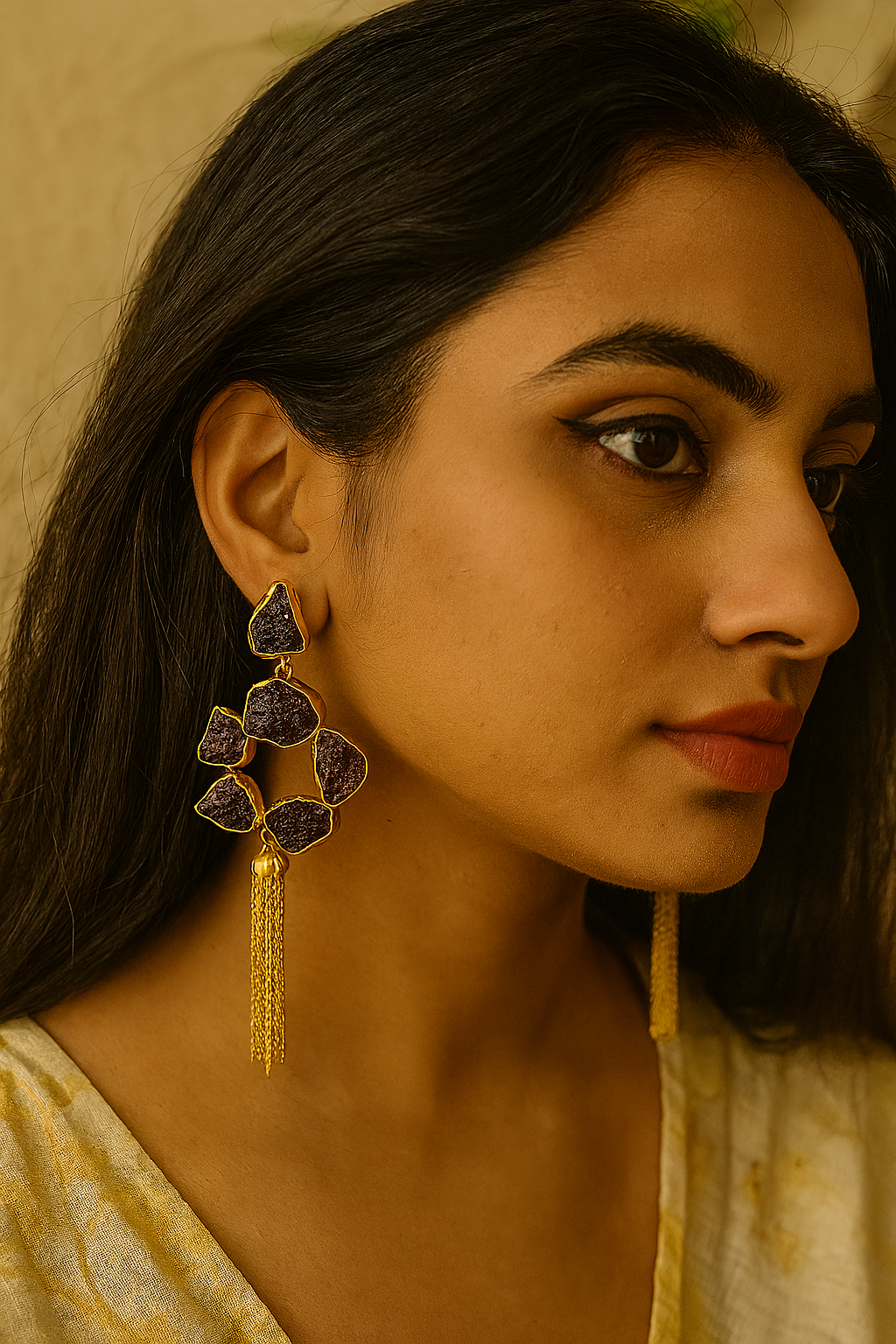 PURPLE STONE DANGLER EARRINGS