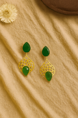 TEARDROP GREEN & GOLD NET EARRINGS